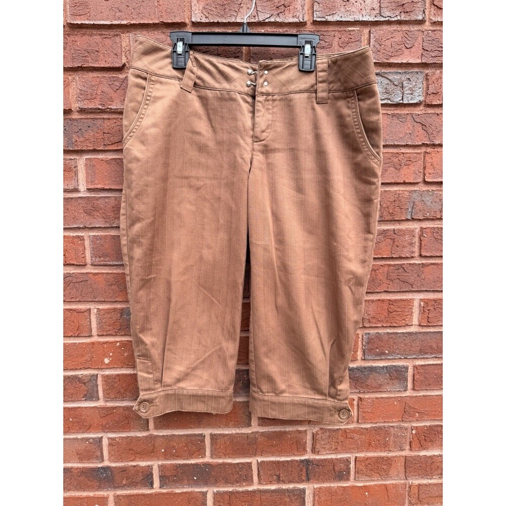 Vintage Y2K bebe Size 6 Brown Pinstripe Capri Pants Low Rise Cuffed 2000s C27